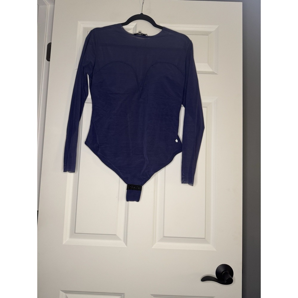 Popilush Crew Neck Mesh Long Sleeve Bodysuit Blue 2xl Nwt